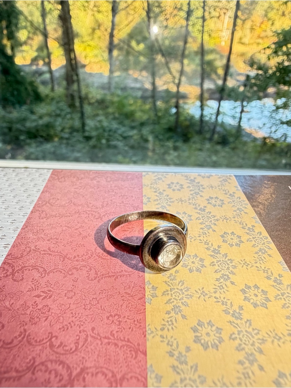 Handcrafted gunmetal sterling silver quartz crystal ring